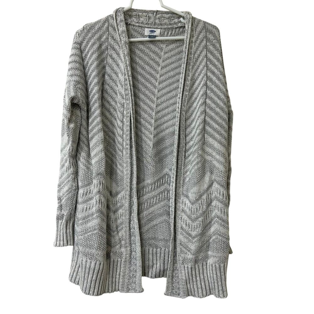 Old Navy Womens Size Medium Gray & White Marl Knit Open Cardigan Sweater Fall